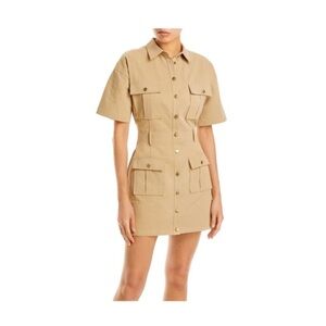 New with tags! AQUA Womens Beige Pocket Button Front Utility Short Sleeve Dress